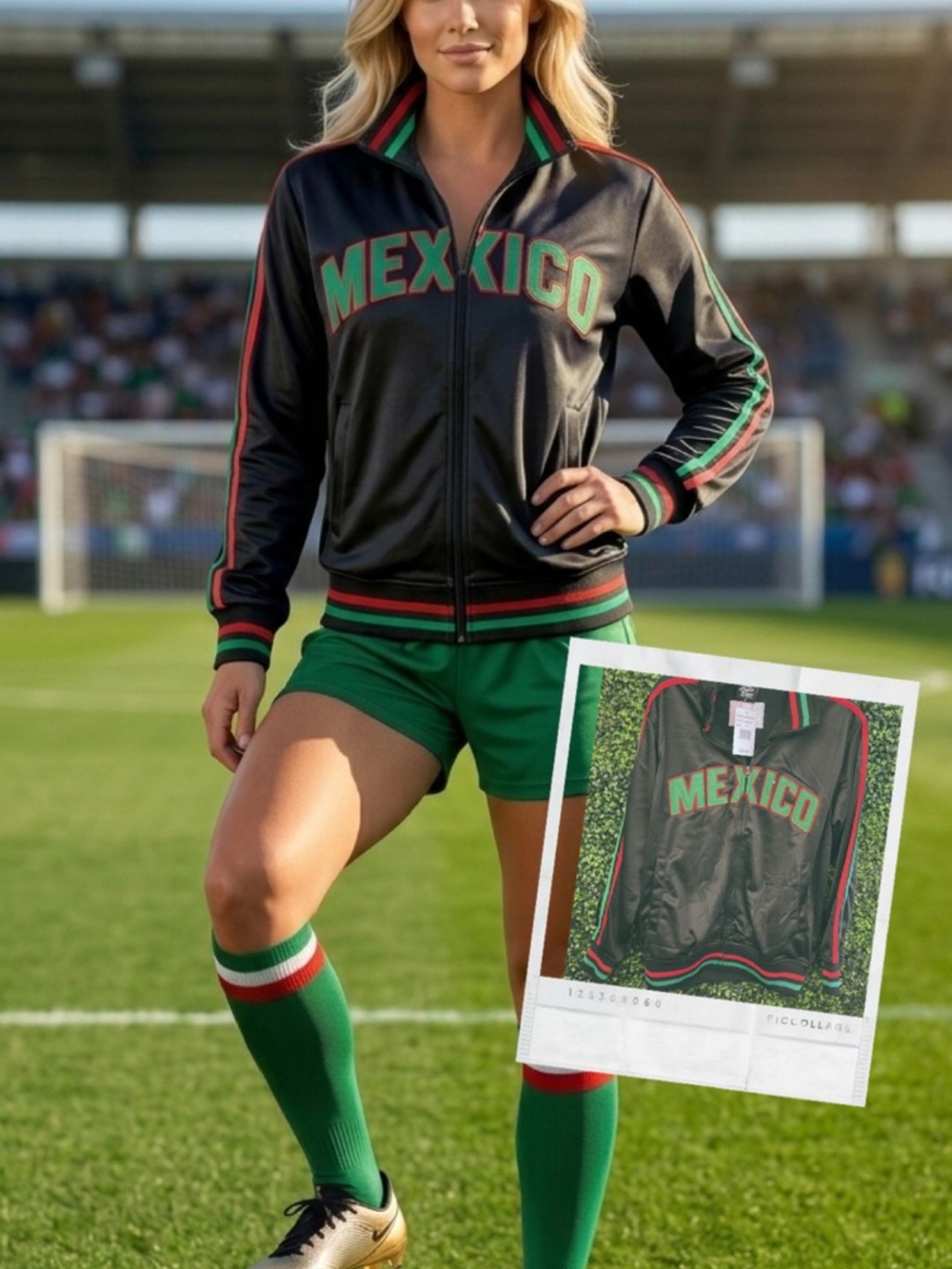 Black Mexico Varsity Track Jacket with Green & Red Trim